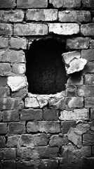 Poster - High Contrast Black and White Image of a Hole in a Brick Wall
