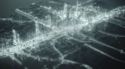 Poster - Illuminated schematic model of urban cityscape with infrastructure details