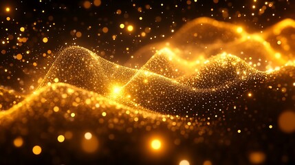 Poster - Golden Cascade, A Dazzling Display of Light and Particle Waves