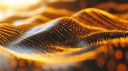 Poster - Golden Particle Waves, A Mesmerizing Abstract Data Visualization