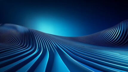 Poster - Abstract Background, Glowing Cyan Line Chart on Dark Blue, Straight and Curved Lines, Digital Art