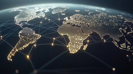 Poster - World map illuminated with network connections and bright dots