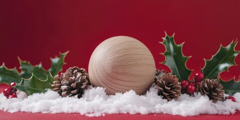 Wall Mural - wooden egg on snow