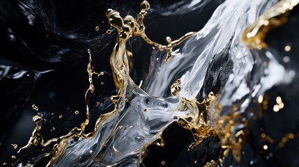 Poster - Abstract Gold and Silver Liquid Splashing Art