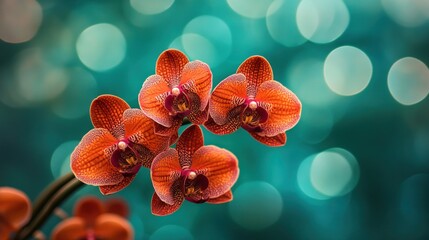 Sticker - Vibrant orange phalaenopsis orchids stand out against a blurred backdrop