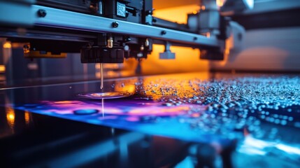 Poster - Automated machine testing a colorful surface with precision probe