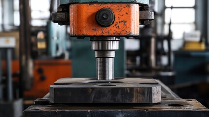 Poster - Industrial Machine Pressing Metal Component During Manufacturing