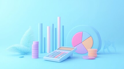 Poster - pastel business charts calculator scene