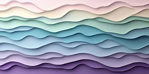 Poster - Pastel Minimalist Wave Gradient Abstract, Gentle and Delicate Background with 3D Layered Pattern