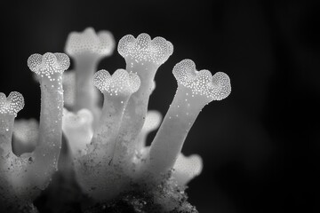 Fototapete - Close-up of delicate, white, porous, finger-like structures, possibly a fungus or coral.