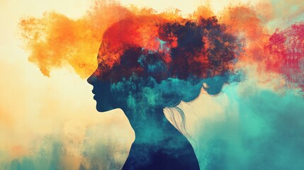 Aufkleber - Woman silhouette with colorful abstract thinking art