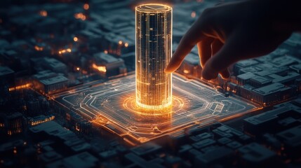 Poster - Glowing digital structure being touched on a circuit board