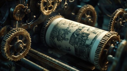 Poster - Antique Printing Press with Engraved Cylinder
