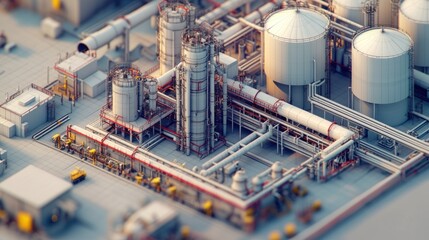 Poster - Industrial Refinery Complex Aerial View Showing Storage Tanks and Pipelines