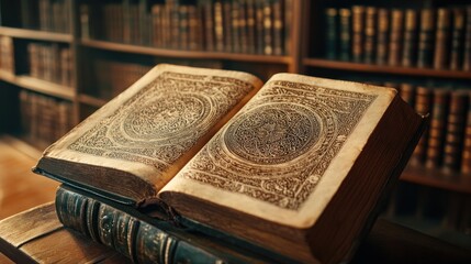 Poster - Ancient open book displays intricate circular designs on aged pages