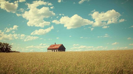 Wall Mural - Rustic Farm Scene with Vast Field of Beans Under Blue Sky