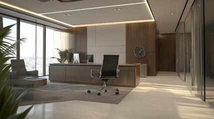 Aufkleber - Modern executive office with large windows and city view