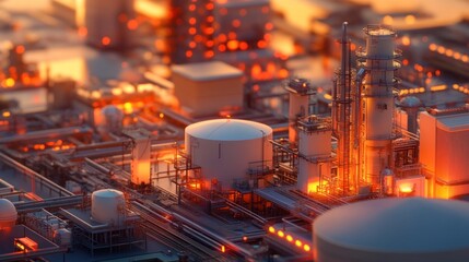 Poster - Industrial Refinery Complex at Sunset Glow