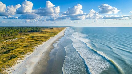 Wall Mural - Serene Coastal Landscape with Sandy Beaches and Gentle Waves