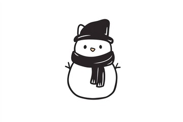 Fototapete - Outline of a snowman with a scarf and hat.
