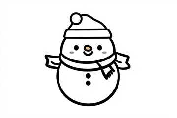 Fototapete - Outline of a snowman with a scarf and hat.