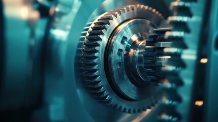 Poster - Closeup of Intermeshed Metal Gears in Machinery