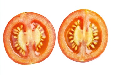 Wall Mural - Fresh juicy red Tomato with cut in half isolated on white background.