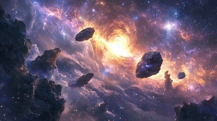 Poster - Surreal Cosmic Vista with Multiple Meteorit in Stunning Space Scene
