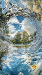 Poster - Surreal Reflection of Trees Through a Water Hole Under Cloudy Sky