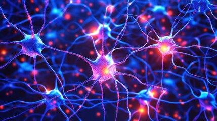Poster - Neural Network Abstract Illustration with Glowing Synapses and Connections