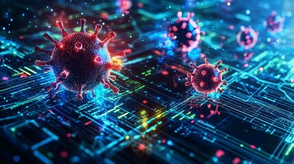 Poster - Vibrant Digital Battlefield Featuring Ant-like Virus Models