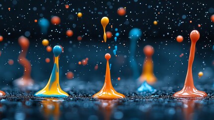 Poster - A vivid and energetic fluid abstract splatter painting with colorful paint splashes and flowing motions, suitable for contemporary digital art wallpaper designs and innovative visual concepts