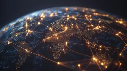 Aufkleber - Earth illuminated with a network of glowing lines and dots