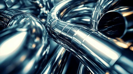 Poster - Abstract Composition of Curved Air Pipes with Reflective Surfaces