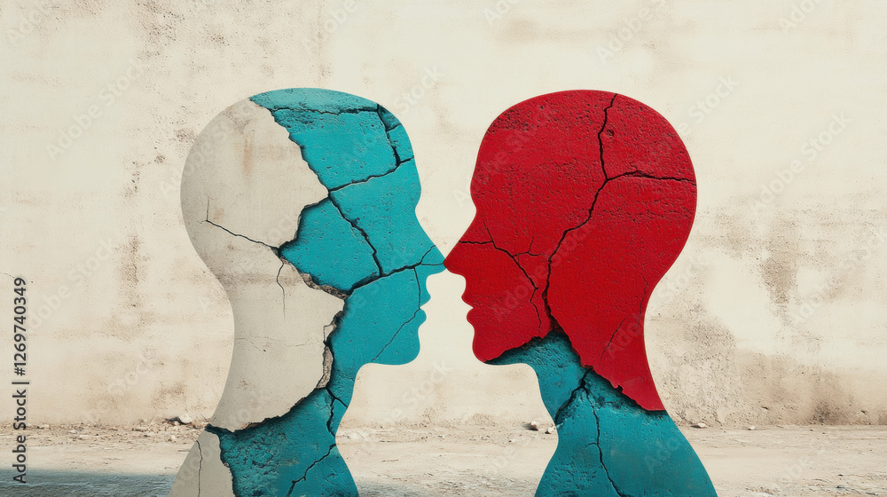 Two human, A digital illustration of two human profiles in red and blue ...