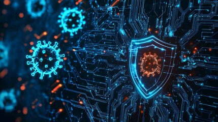 Poster - artistic blend of circuitry and shield motifs in digital art