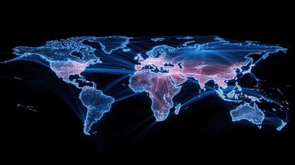 Poster - Global network displayed on world map with light streams