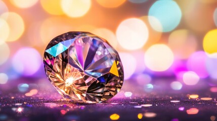 Aufkleber - Beautiful faceted diamond on a sparkling surface against colorful bokeh