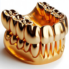 A 3D gold Teeth with detail , Isolated on a white background 3