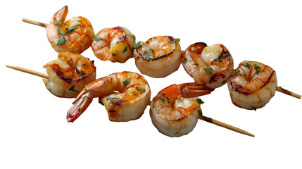 Canvas Print - Grilled Shrimp Skewers Summer BBQ Appetizer, Tasty Recipe for Parties and Meals, isolated on transparent background.