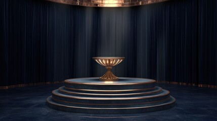 Poster - Golden chalice sits prominently on a tiered circular pedestal