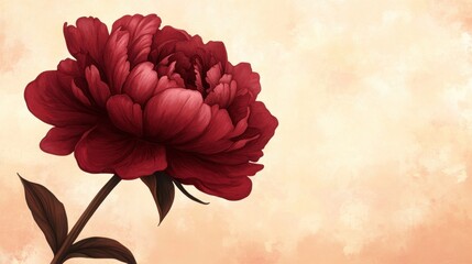 Wall Mural - Detailed digital painting showcases a burgundy peony blossom