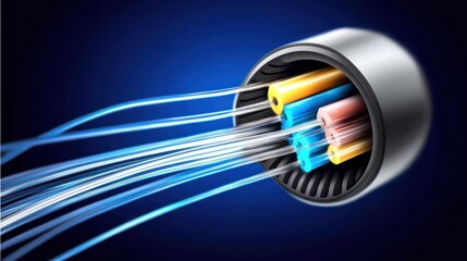 Aufkleber - Fiber optic cable sending data through multiple colored strands