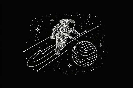 Space travel, a flight to another planet, linear icon. Flight to mars. Exploring space and other planets.
