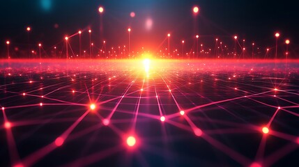 Poster - Abstract Data Network Landscape with Glowing Nodes and Interconnected Lines