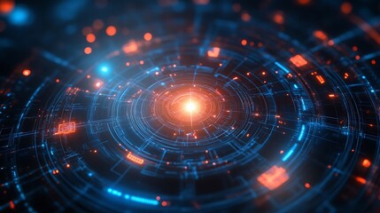Poster - Abstract Data Transmission Concept with Glowing Orbs and Circuitry
