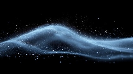 Poster - Abstract Light Blue Particle Wave with Depth on a Black Background