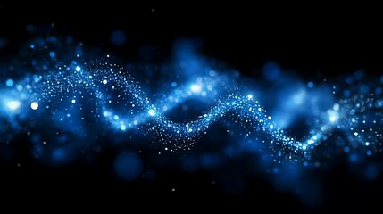 Poster - Ethereal Stream, Flowing Blue Light Particles on a Dark Background