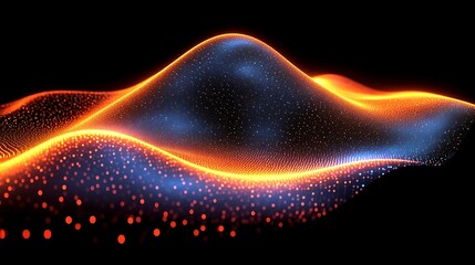 Poster - Ethereal Landscape of Light, Wavy Particle Surface on a Black Background