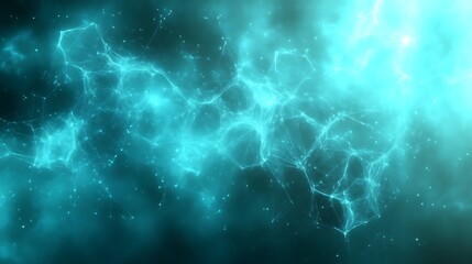 Poster - Glowing Teal Plexus Network, Interconnectedness in Abstract Space